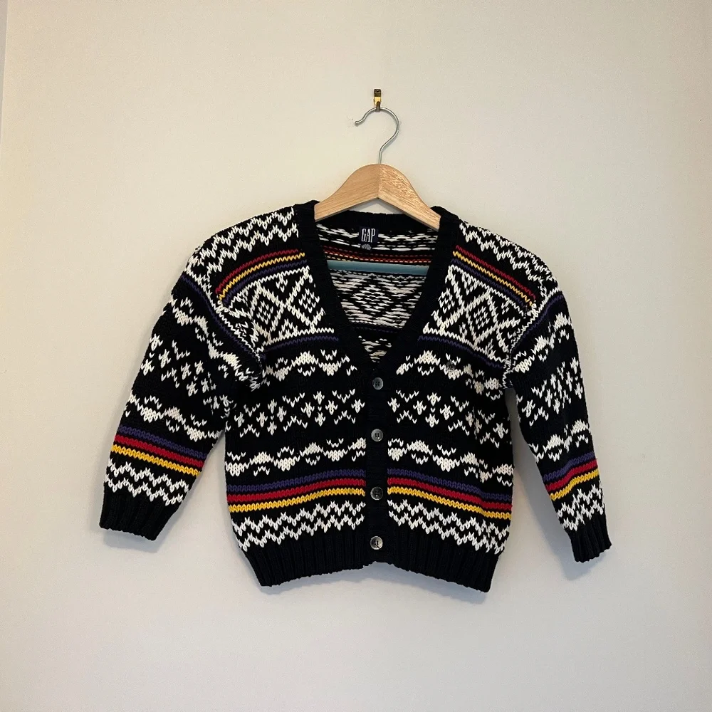 GAP cropped button up knit cardigan 100% cotton aztec print size XS - Picture 2 of 6
